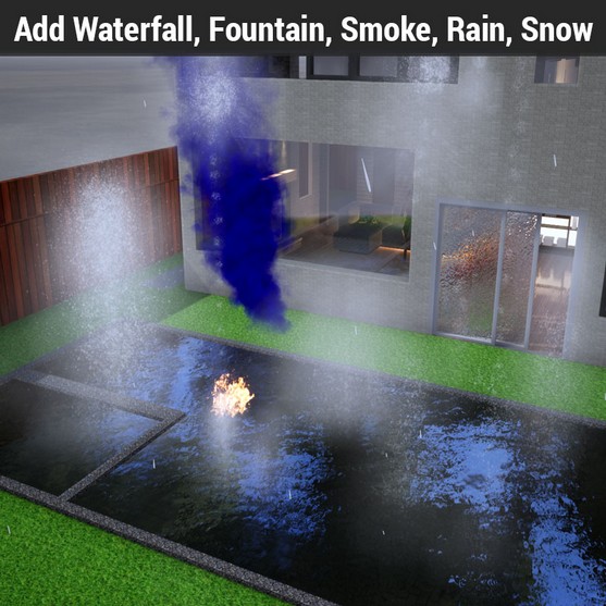Add Waterfall, Fountain, Smoke, Rain, Snow