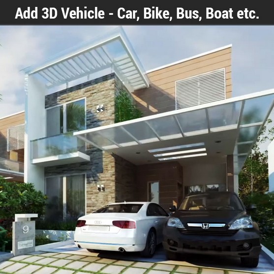 Add 3D Vehicle Car, Bike, Bus, Boat