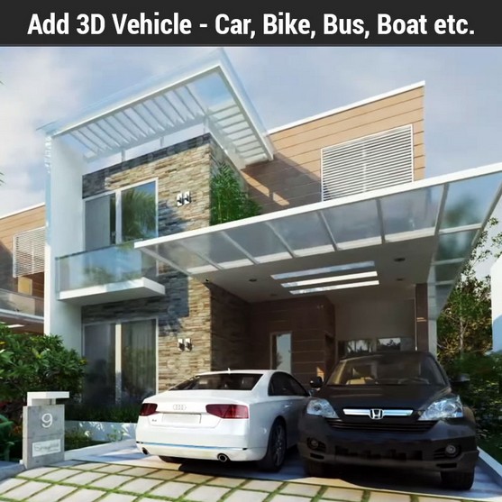 Add 3D Vehicle Car, Bike, Bus, Boat Add 3D Vehicle Car, Bike, Bus, Boat